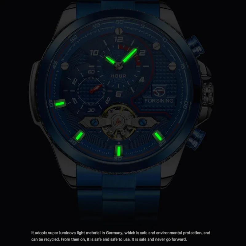 Forsining Mens Automatic Watches Stainess Steel Waterproof Wrist Watches Tourbillon Self Winding Mechanical Diamond Dial Wrist Watch