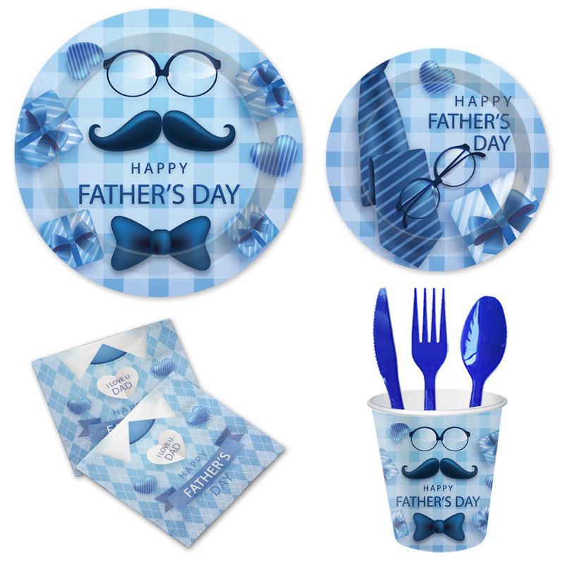 Father'S Day Themed Party Decorations Disposable Paper Plates Paper Cups Tissue Tablecloths Men'S Party Set