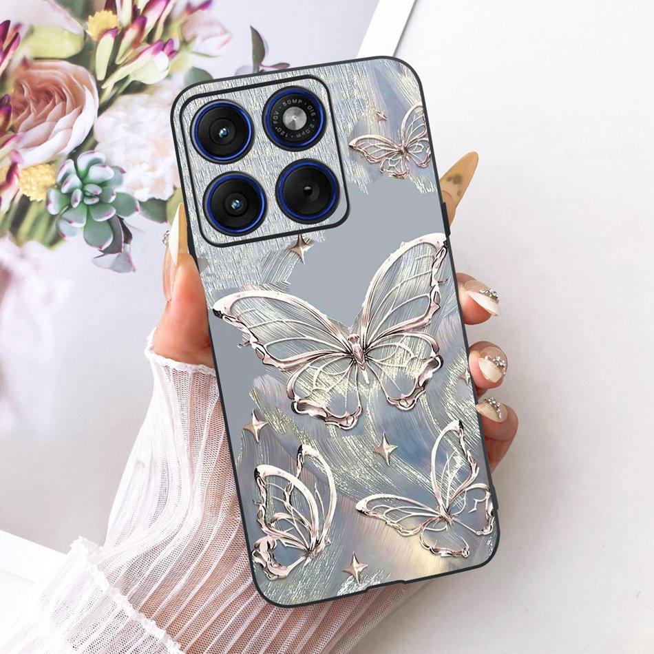 For Motorola Edge 70 Cute Flower Butterfly Cat Painted Case For Motorola Moto X70 Air Edge70 5G Black Silicone Soft Phone Cases