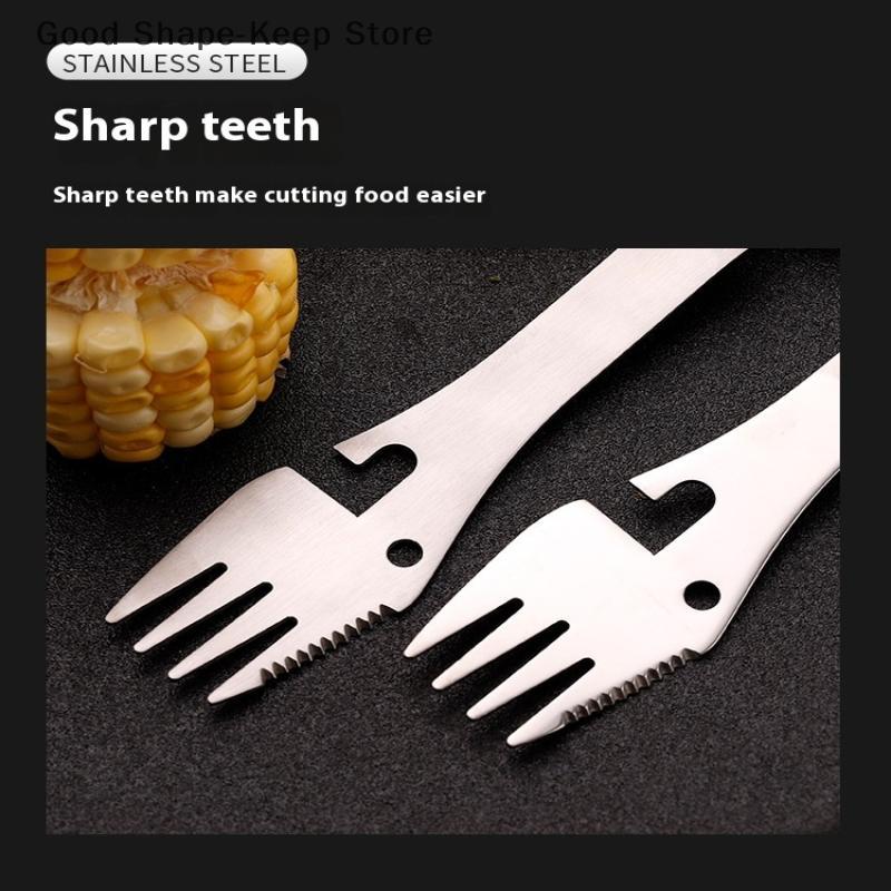 Multifunctional Portable Stainless Steel Cutlery Set - Hiking Picnic Outdoor Spork Spoon Fork Tableware with Bottle Opener