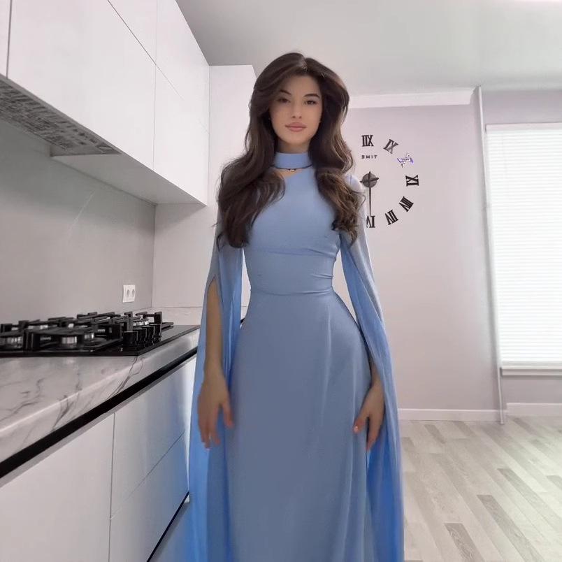 2025 Damen Einfarbiges Pendlerkleid mit Kappenärmeln