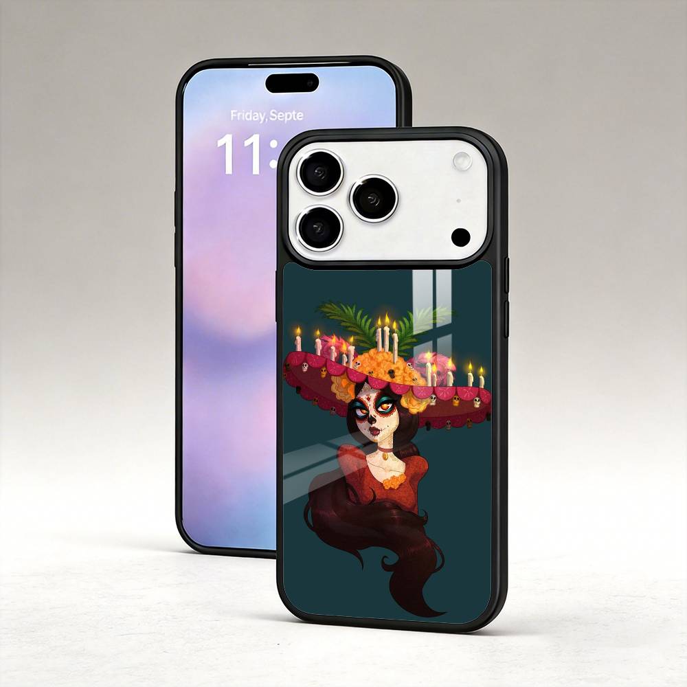 D-Day of the Dead M-Mexican Catrina Skull Phone Case For iPhone17,16,15,14,13,12,Pro,Max,Magnetic For Magsafe Wireless Charging