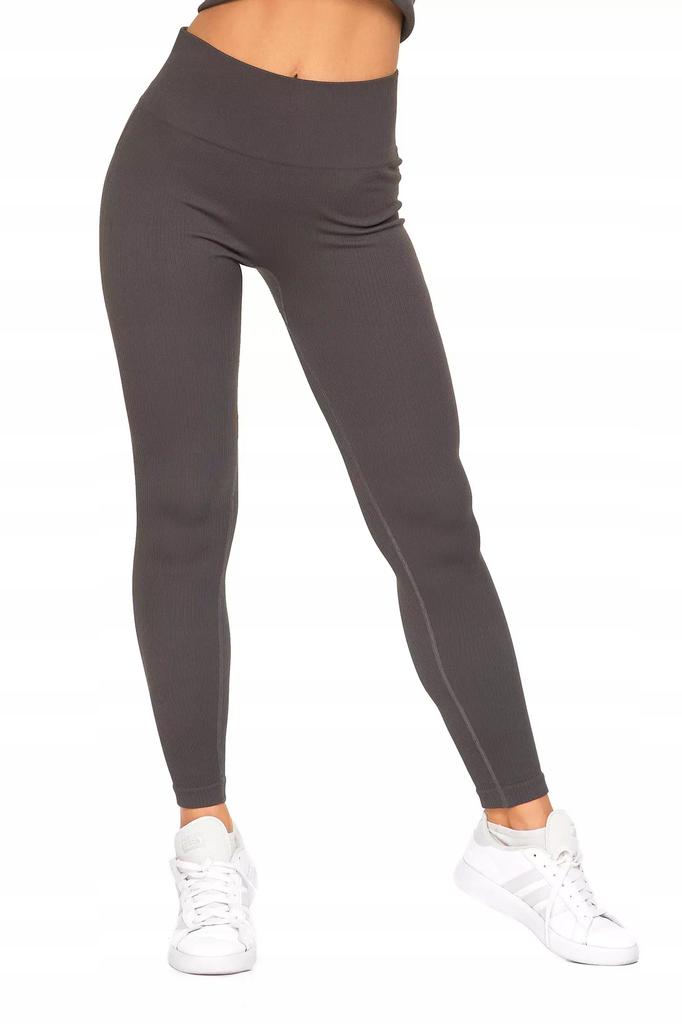 Women's Ribbed Sports High Waist Training Leggings MORAJ S/M GRAPHITE