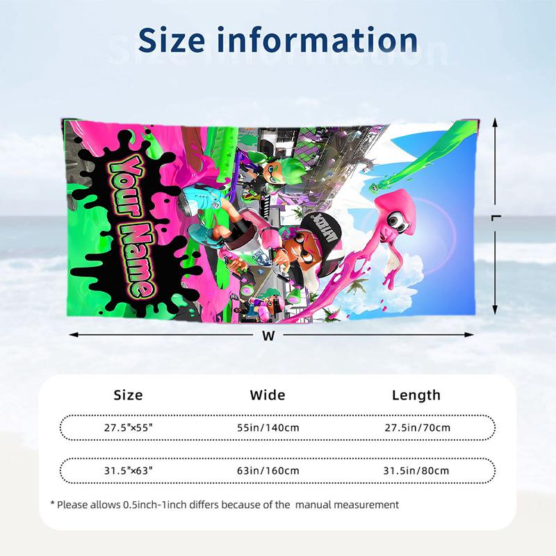 Splatoon Beach Towel, Personalized Custom Text, Quick Dry Soft Large Towel For Swimming Pool Travel