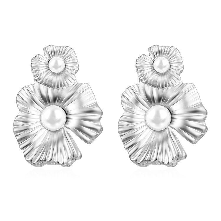 

Премиальные серьги из нержавеющей стали с инкрустацией жемчугом, женские трендовые серьги в форме цветка 18 карат