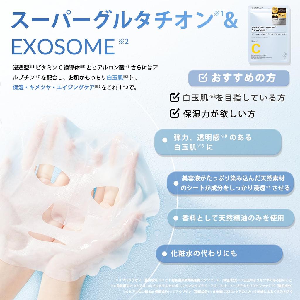 Sisibella Sports Face Human Stem Cell and Exosome Daily 7 Super Glutathione X EXOSOME Pack, Pack, Moisturizing, Skincare, Hypoallergenic, Sheets,