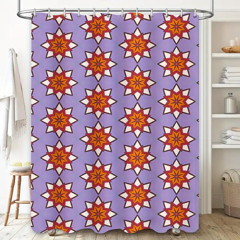 Modern 3D Printed Shower Curtain With Purple And Orange Floral Pattern Waterproof Fabric Bathroom Decor Size Customizable For Yo