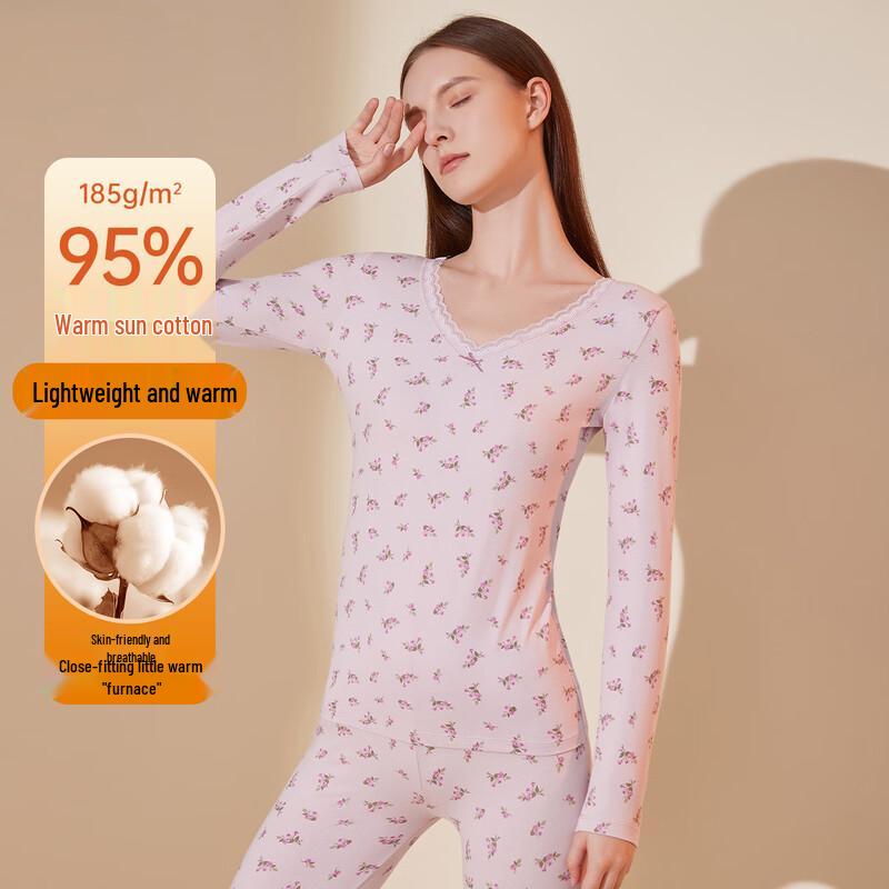 

Женский тонкий термокомплект из хлопка с цветочным принтом 2XL (175)