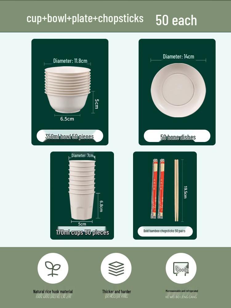 Eco-Friendly Rice Husk Tableware Set: Bowl, Chopsticks, Spoon & Cup – Recyclable & Food-Grade for Dining, Parties, Home, & Picnics (4-Piece)