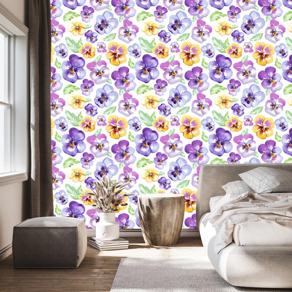 Wallpaper Flowers White and Lavender for Living Room and Bedroom 50x1000