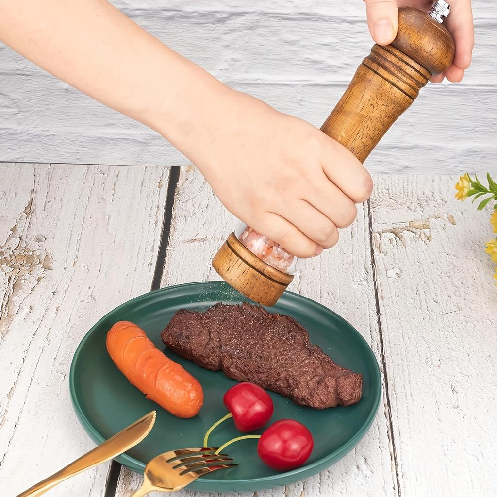 Premium Wooden Manual Pepper & Salt Grinder with Clear Viewing Window - Perfect for Fresh Seasonings, Essential Kitchen Gadget