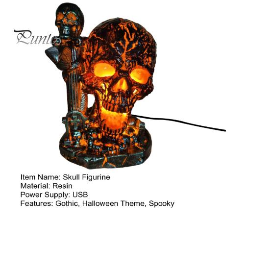 Resin Skull Figurine Table Lamp, Halloween Glowing Skeleton Figurine, Gothic Ambient Lamp Night Light for Mantel Shelf Party Home Decor Goth Chic Room