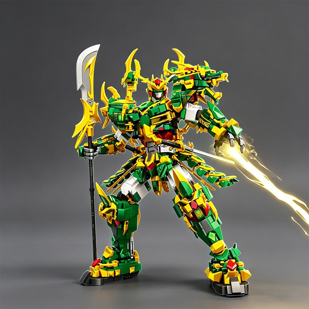 King Mecha Deformation Robot Assembled Building Blocks of Mountain and Sea Scriptures Holy Beast Green Dragon Toy