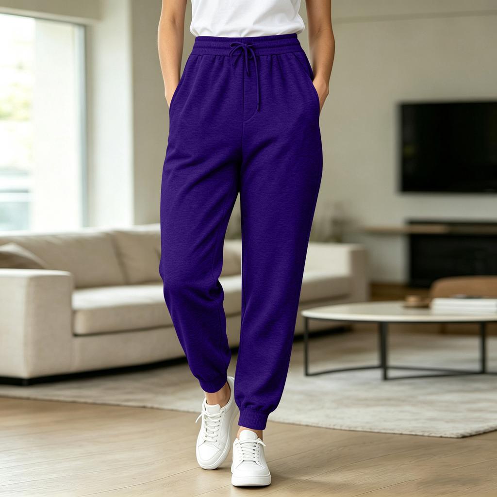 Women's Color Drawstring Cuffed Joggers Casual Pants