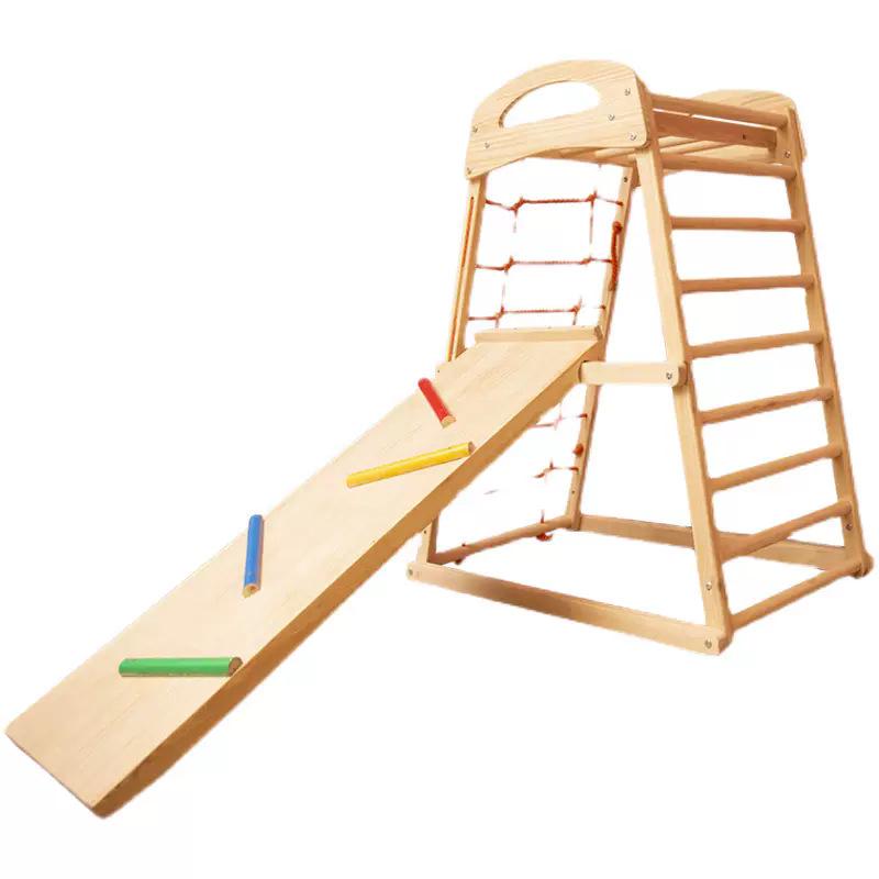 Indoor Wooden Climbing Frame with Slide & Swing for Kids