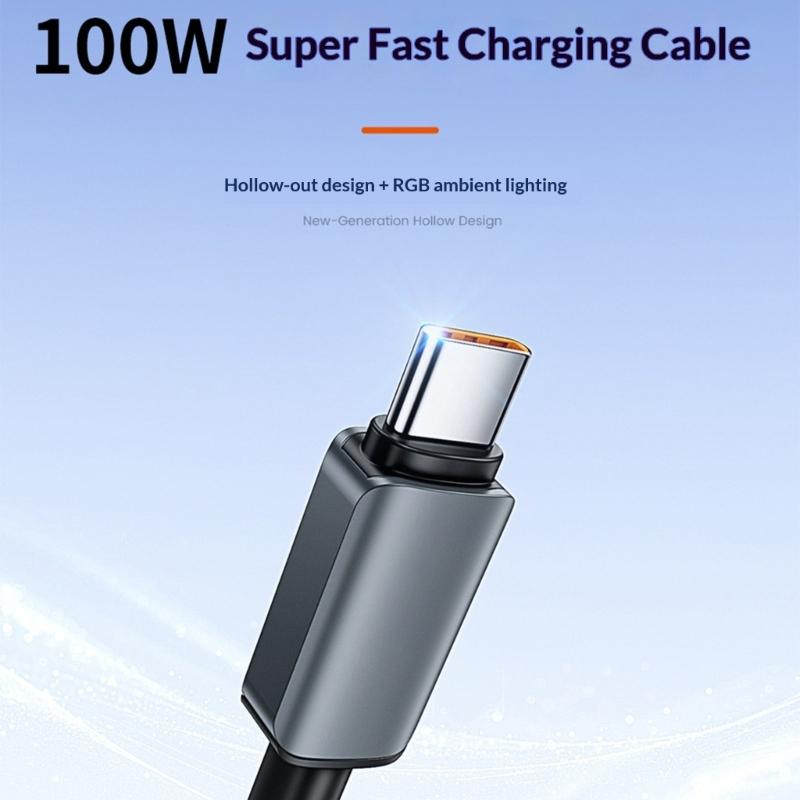 100W Super Fast Charging Type C Data Cable Aluminum Alloy for Rapid Device Power and Use in Daily Life
