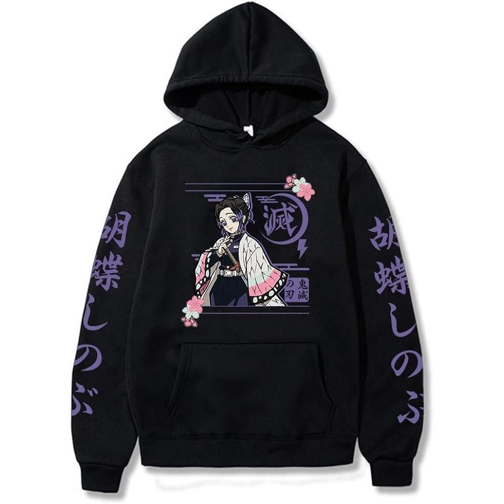 Demon Slayer Hoodie Anime Jacket Shinobu Kocho Print Long Sleeve Pullover Streetwear Casual Top Cosplay Hooded Sweatshirt