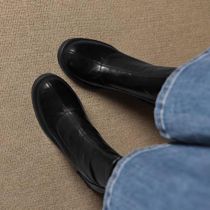 Autumn and Winter Women's Large Size Knight Boots Solid Color Rubber Sole Versatile Medium Heel Women's Boots Round Head Square Heel Zipper Medium