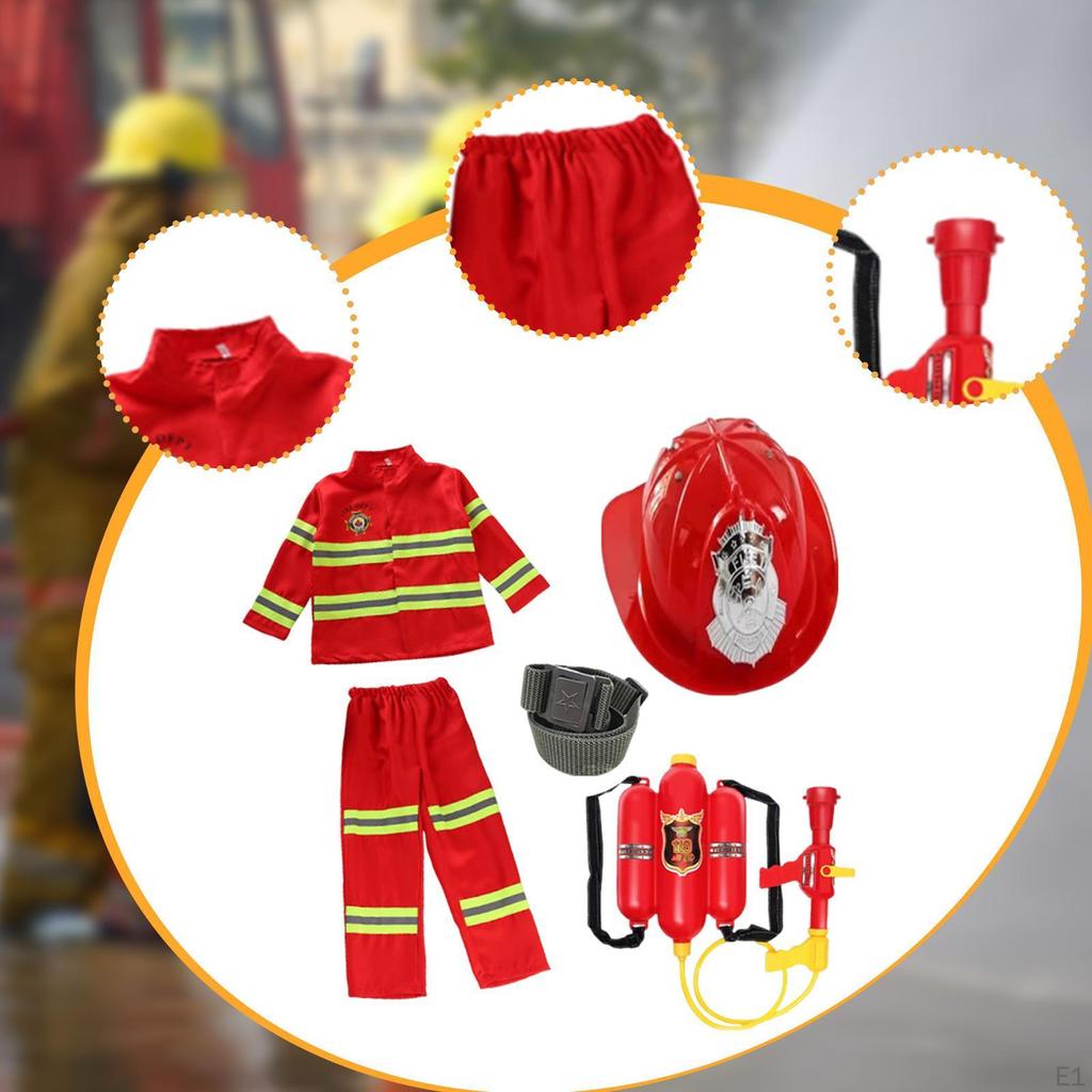 Kids Firefighter Costume Work Clothing Suit Halloween Dress Up for Party