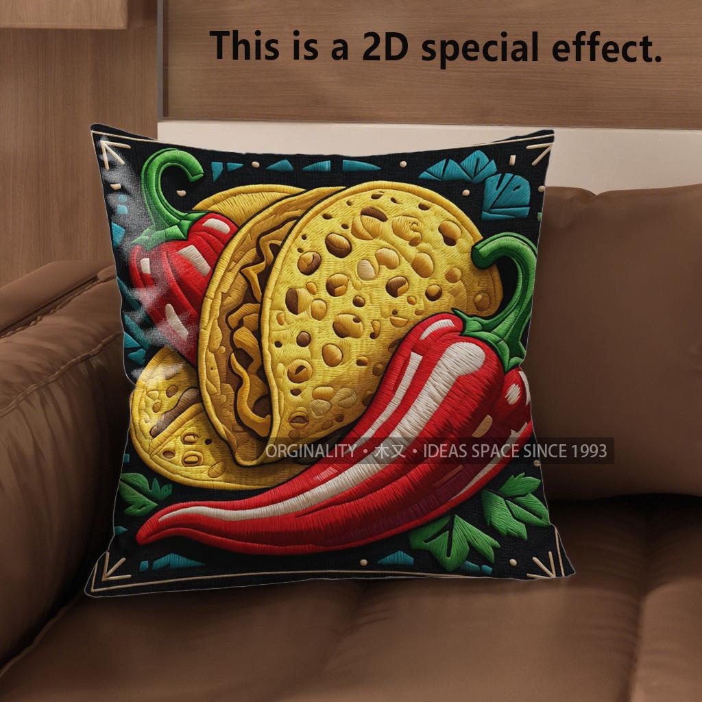 

2D Southwestern Chili Corn Taco Throw Pillow Covers Pattern Cushion Cover Suitable For Sofa Bedroom Car Pillow Cover 40x40cm