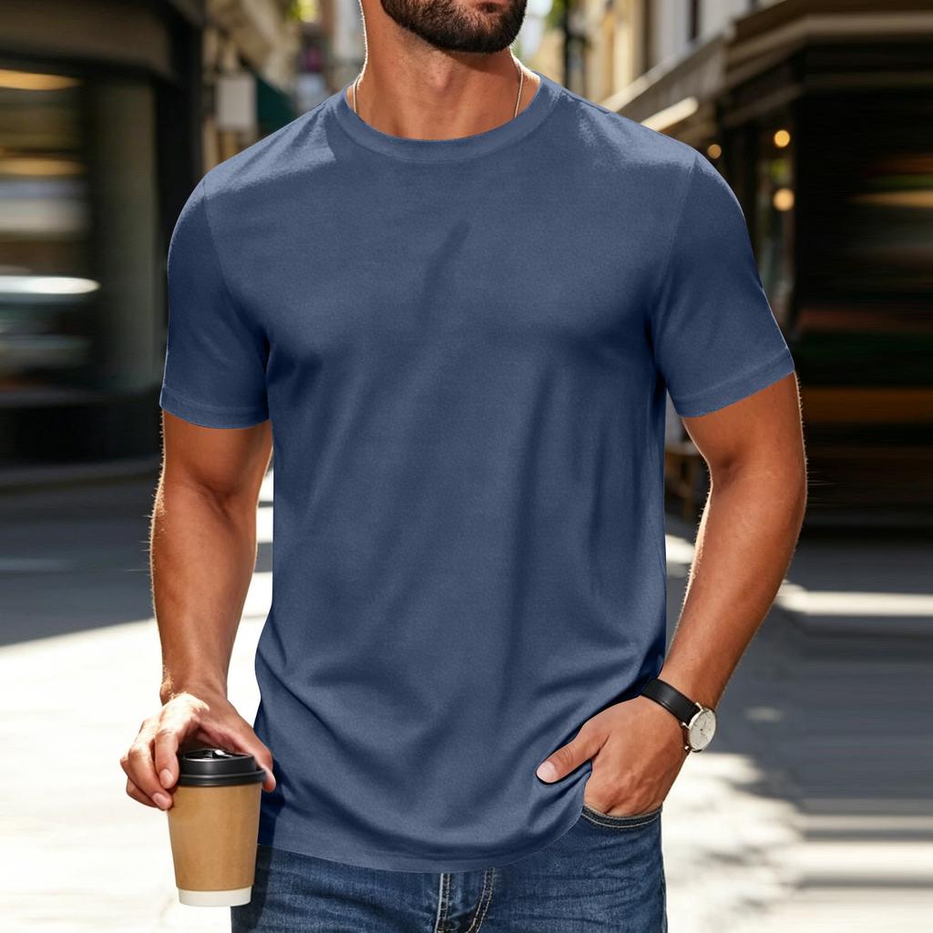Men's Breathable Crew Neck T-Shirt Short Sleeve Athletic Shirt Lightweight Soft Fabric Moisture Wicking Gym Top Casual Fit