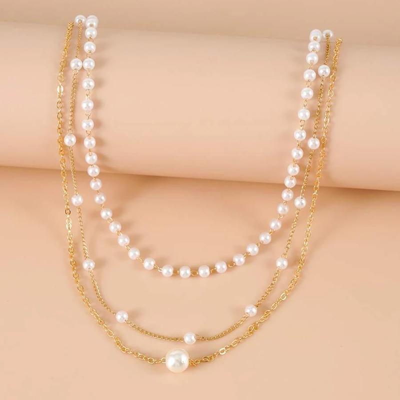 YWZIXLN Trend Elegant Jewelry Wedding Multilayer Pearl Necklace For Women White Imitation Pearl Choker Necklace N0323