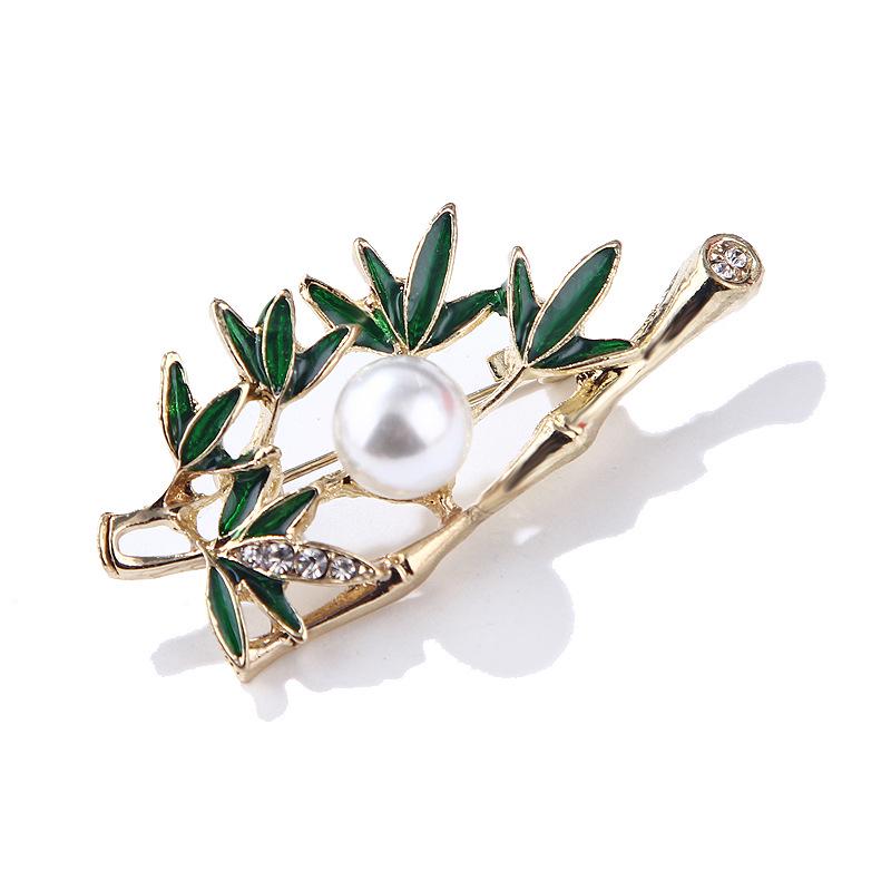 

Модная Литературная Цветная Эмаль Элегантная Бамбук Бамбуковый Лист Жемчуг Сплав Брошь Застежка для Шали Аксессуары Идеальный Подарок для Пар