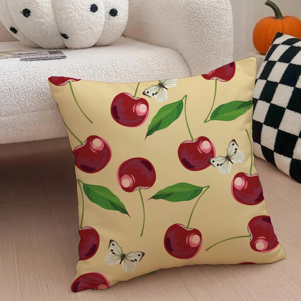 Fresh Vibrant Textile Pattern FFruit Print Art Cushion Cover Throw Pillow Cover Hidden Button Durable Polyester Chair Cushion