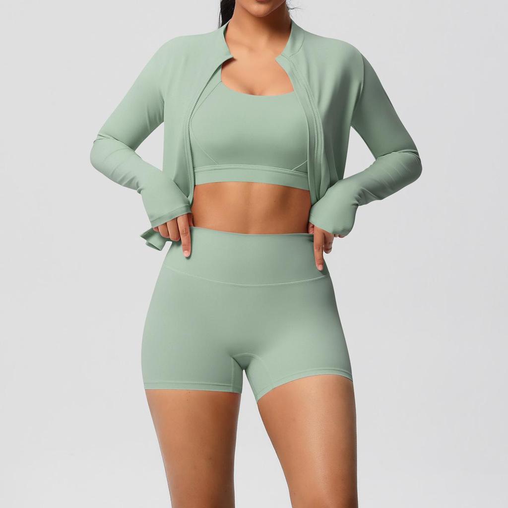 Cloud Feel Yoga Brushed Sports Jacket & Casual Pilates Running Fitness Three-Piece Set