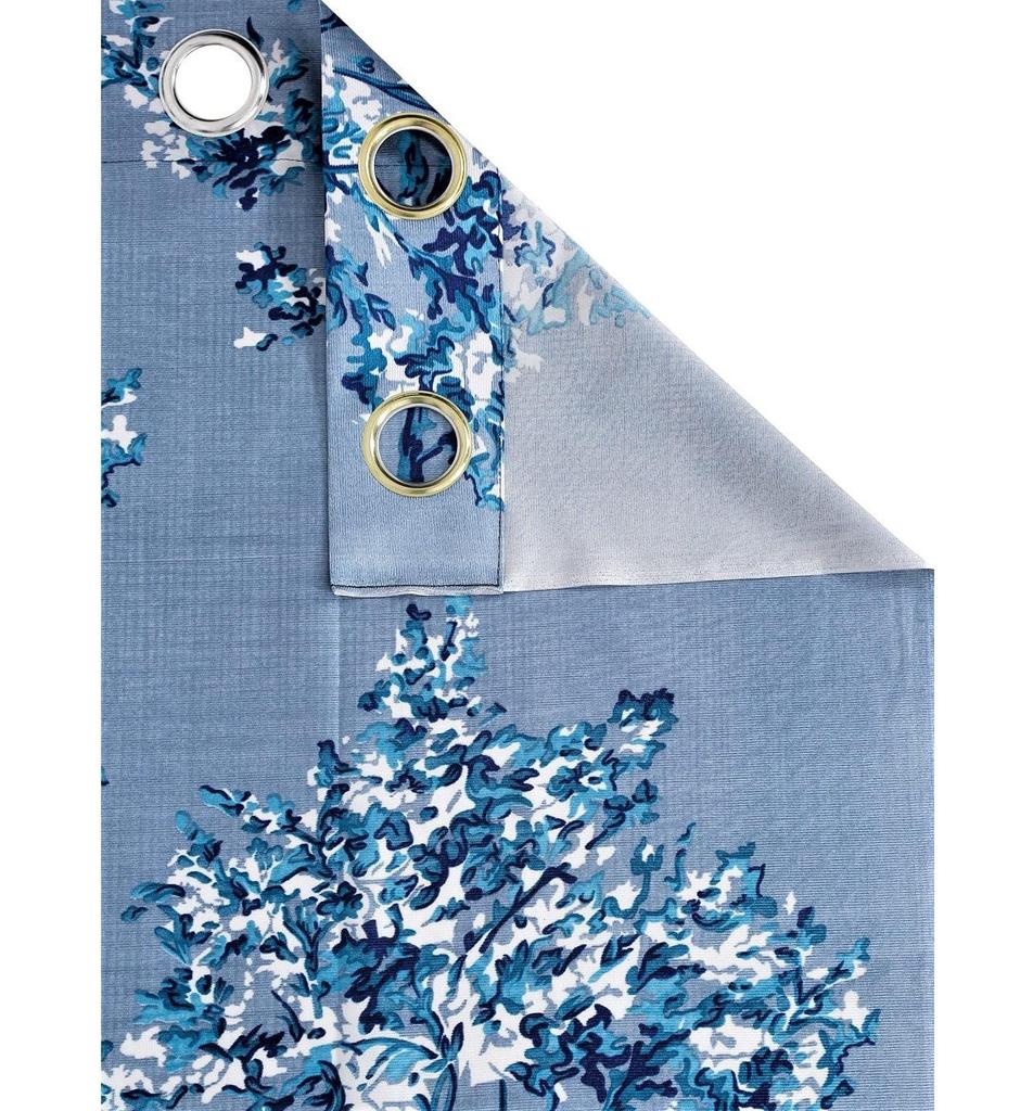 Fashion String Polyester Blossoms Eyelet Window Curtains (5 Feet, Blue) - 2 Piece, Floral | Light-Filtering