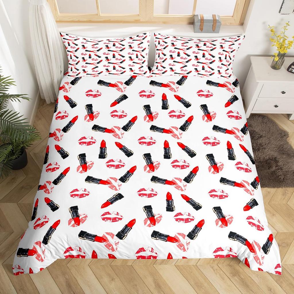 Makeup Duvet Cover Set for Women Queen Size Lightweight Down Quilt Covers Bedroom Decor 2 Pillowcases 1 Duvet Cover No Comforter