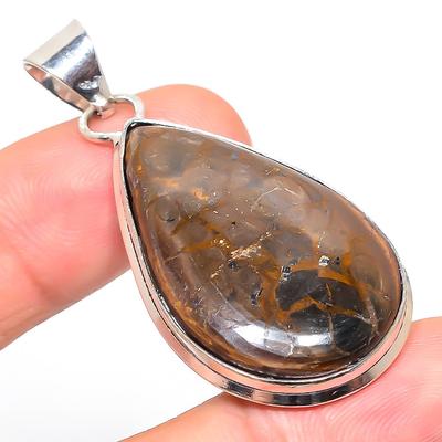 Natural Mud Crack Fossil Gemstone 925 Sterling Silver Gift Pendant 2.17" w4F58
