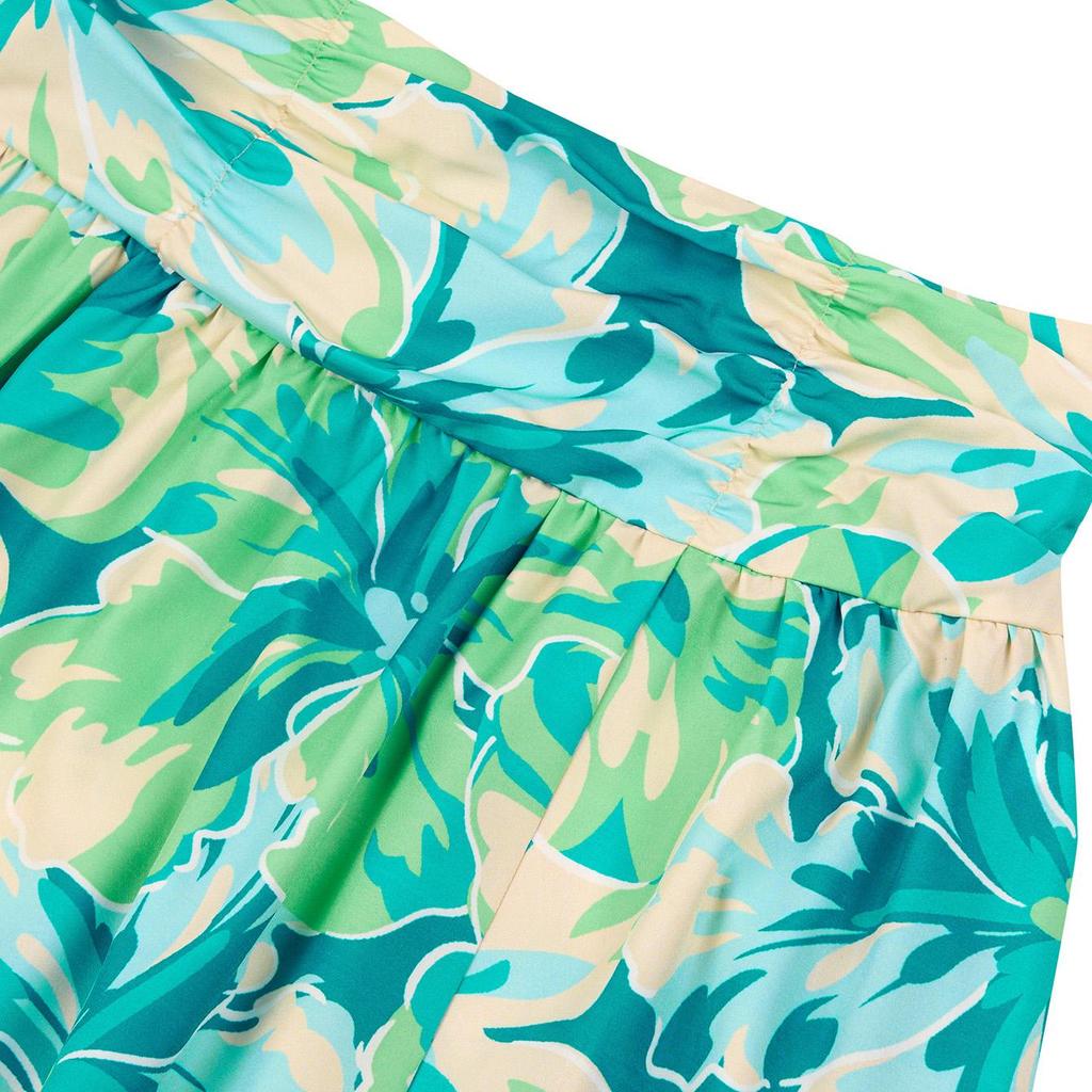 Women Spring Floral Print Skirt Summer Casual A-Line High Waist Middle Long Split Skirts S-XL