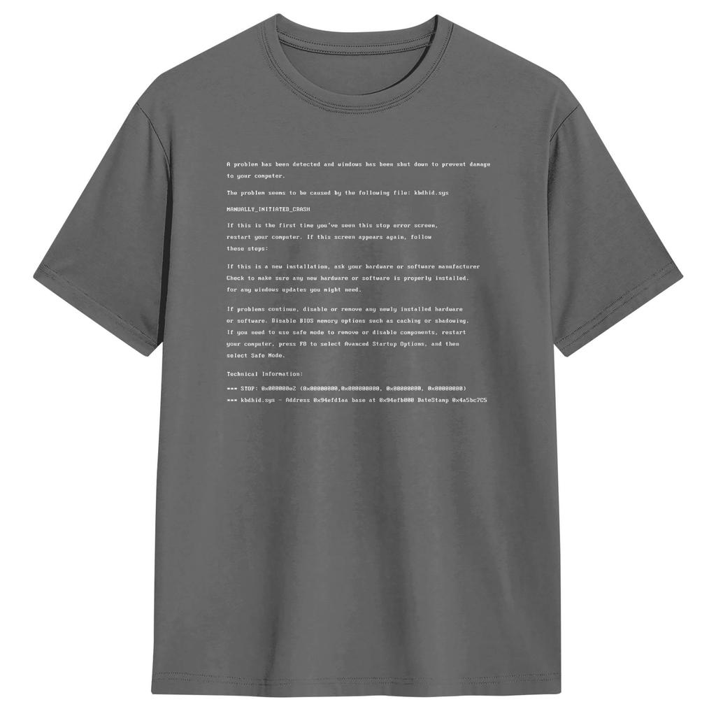 Unisexs Blue Screen of Death Error Tshirt Computer Crash PC T Shirts Tops Summer Streetwear Crewneck Harajuku Casual Tee Shirt