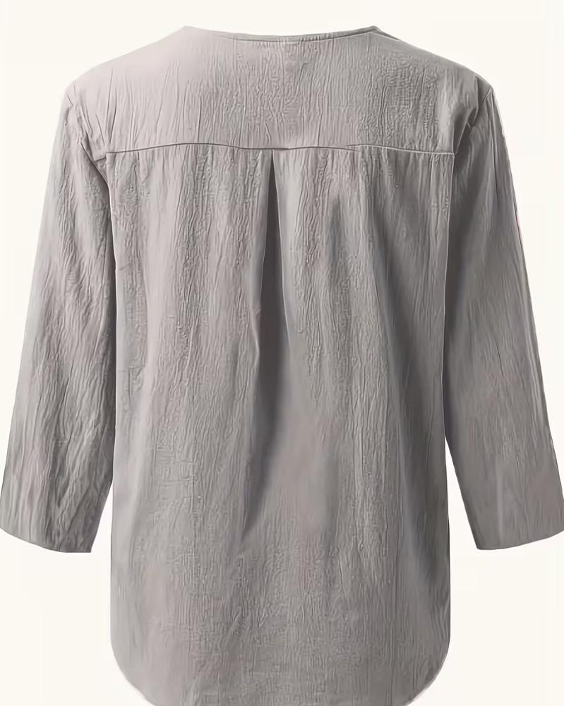 Evropská a americká dámská retro bavlněná košile s límečkem a propracovaným designem knoflíků