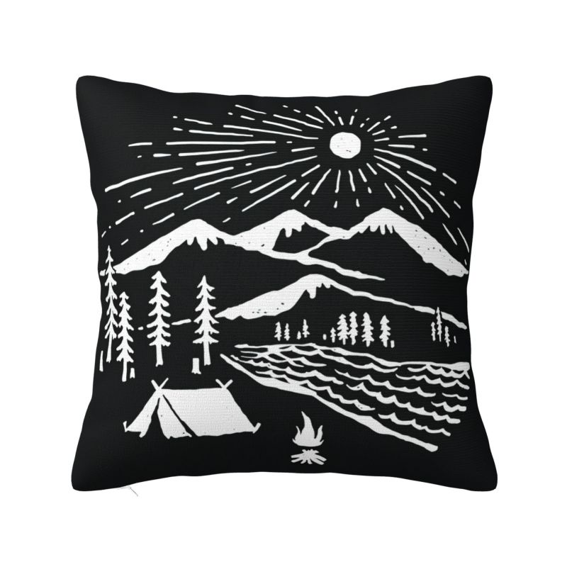 

Camping Hiking Mountain Nature River Cushion Cover Soft Adventure Camper Throw Pillow for Sofa Square Pillowcase Home Decorative 30x30cm 12x12in