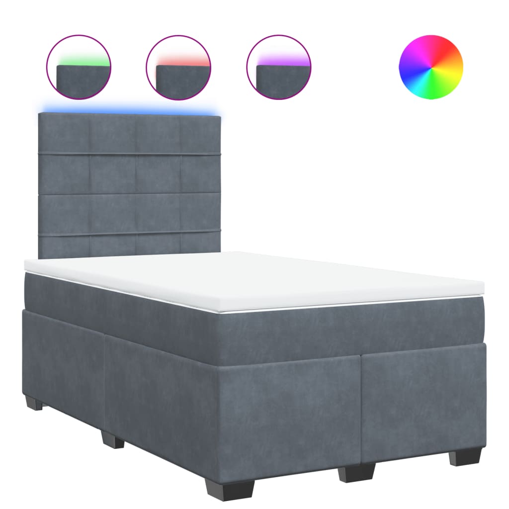 Box Spring Bed with Mattress Dark Gray 120 x 190 cm Velvet