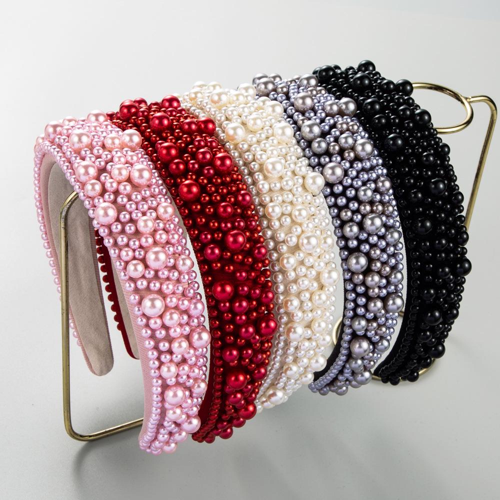 

Sponge Pearl Beaded Wide-Brimmed Headband: High-End Handmade Fashion Accessory белый
