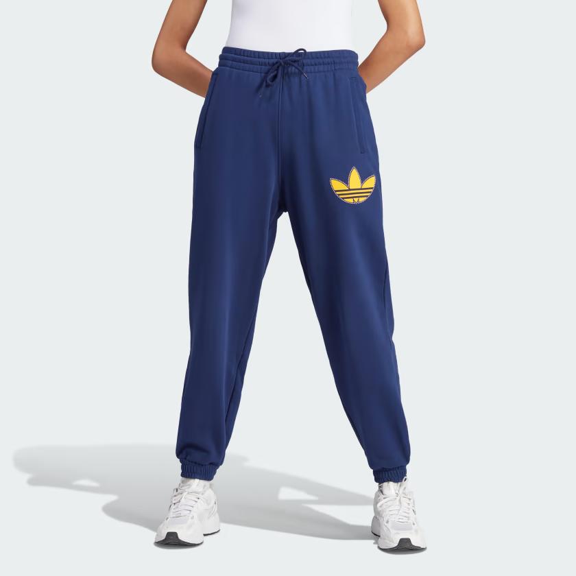 Adidas Originals Pearl Trefoil Cuffed Sweatpants Logo Print Drawstring Loose Fit Joggers Women Bottoms Dark-Blue IL2423