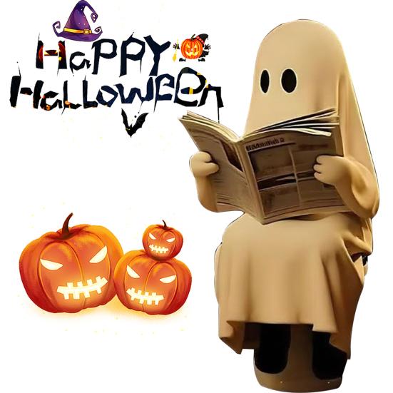Yousheng Ghost Reading Book Statue Cute Ghost on Toilet Reading Figurine Resin Halloween Decoration for Bathroom Desk Bookshelf Decor