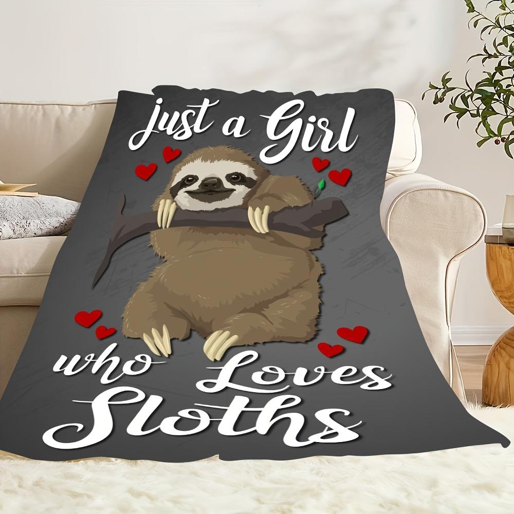 Cozy Sloth Flannel Blanket with Cozy "Just a Girl Who Loves Sloths" Design - Soft and Great for Home, Camping, Travel