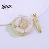 Sweater Scarf Brooch Button Camellia Shape Alloy with Glossy Glaze