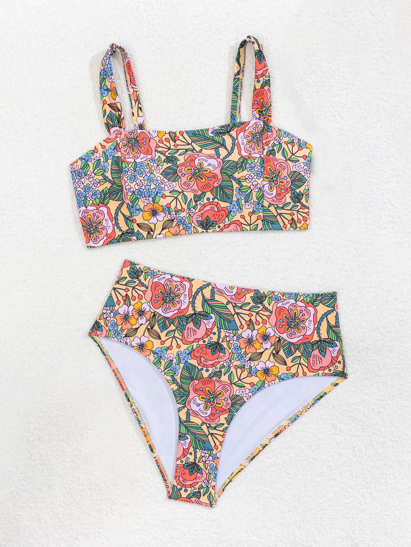 

Женский купальник, маленький цветочный сексуальный бикини с открытой спиной и высокой талией, пляжная одежда, купальные костюмы M зелёный