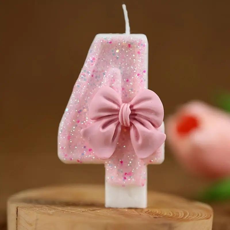 Pink Glitter Number Birthday Candles With Sweet Bow Decor Perfect For Girls Birthday Parties Baby Shower Celebrations