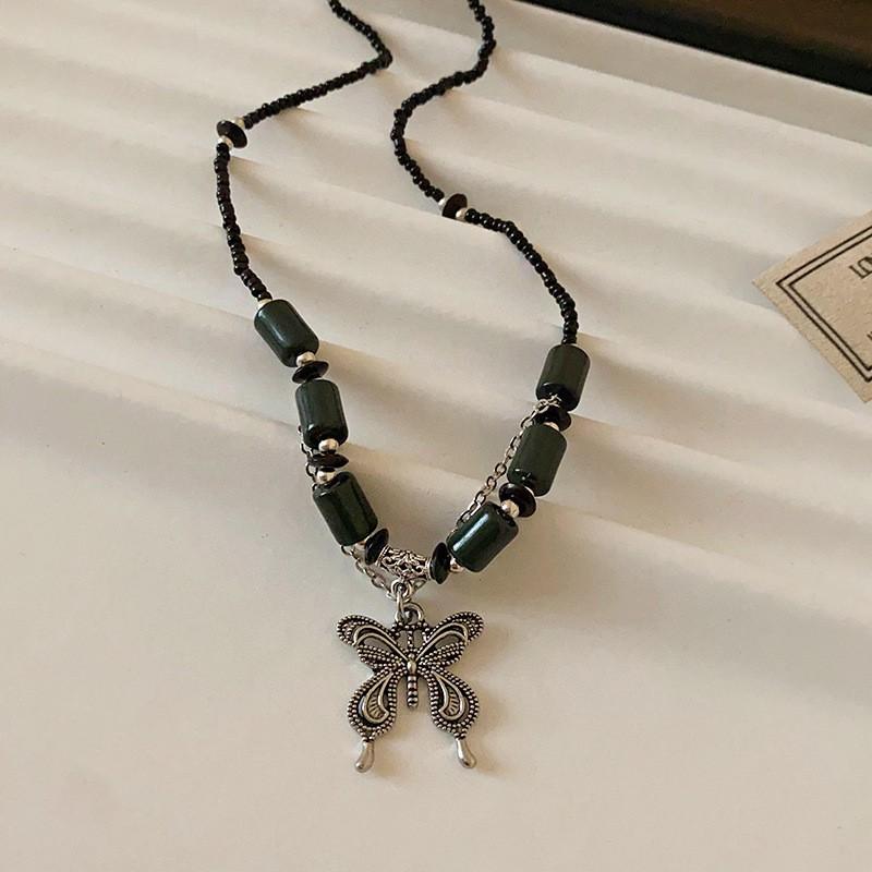 Flower Ceramic Rice Beads Beaded Stacked Necklace Retro Exquisite Collarbone Chain Design Sense Niche Necklace Women