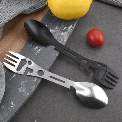10-In-1 Multifunctional Fork Spoon Portable Outdoor Camping Stainless Steel Cutter Jar Bottle Opener Hex Wrench Saw Cutlery Tool