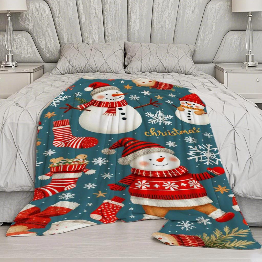 Manta de franela de microfibra con diseño de muñeco de nieve navideño, manta para dormitorio, sala de estar, sofá, decoración