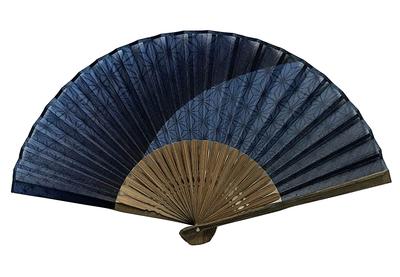 Folding Fan with Hemp Leaf Cotton Single Hemp Leaf Design [Hana Kanzashi] Men's Pattern, 22cm, Fabric, Fan, Large, Blue, (Navy Blue, 3008)
