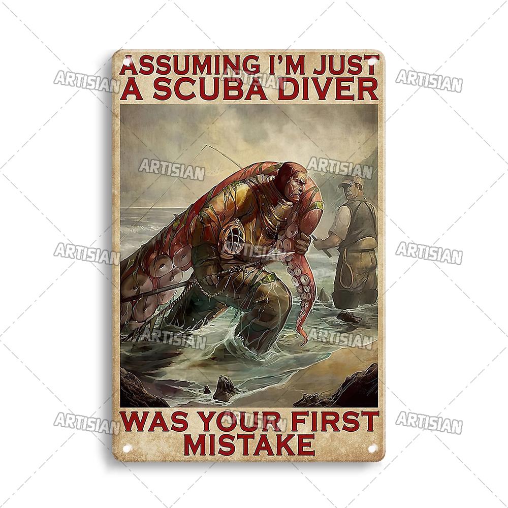 Artisian Swimming Metal Poster Diving Tin Sign Sport Decorative Plaque Ocean Wall Decor Garage Bar Pub Club Hotel Cafe Kitchen