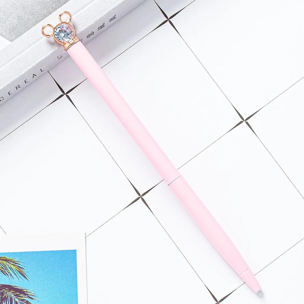 1 Piece Diamond Mouse School Pen Bullet Point Metal Ballpoint Pen Black Writing Pen For Student Rose Gold Stationery